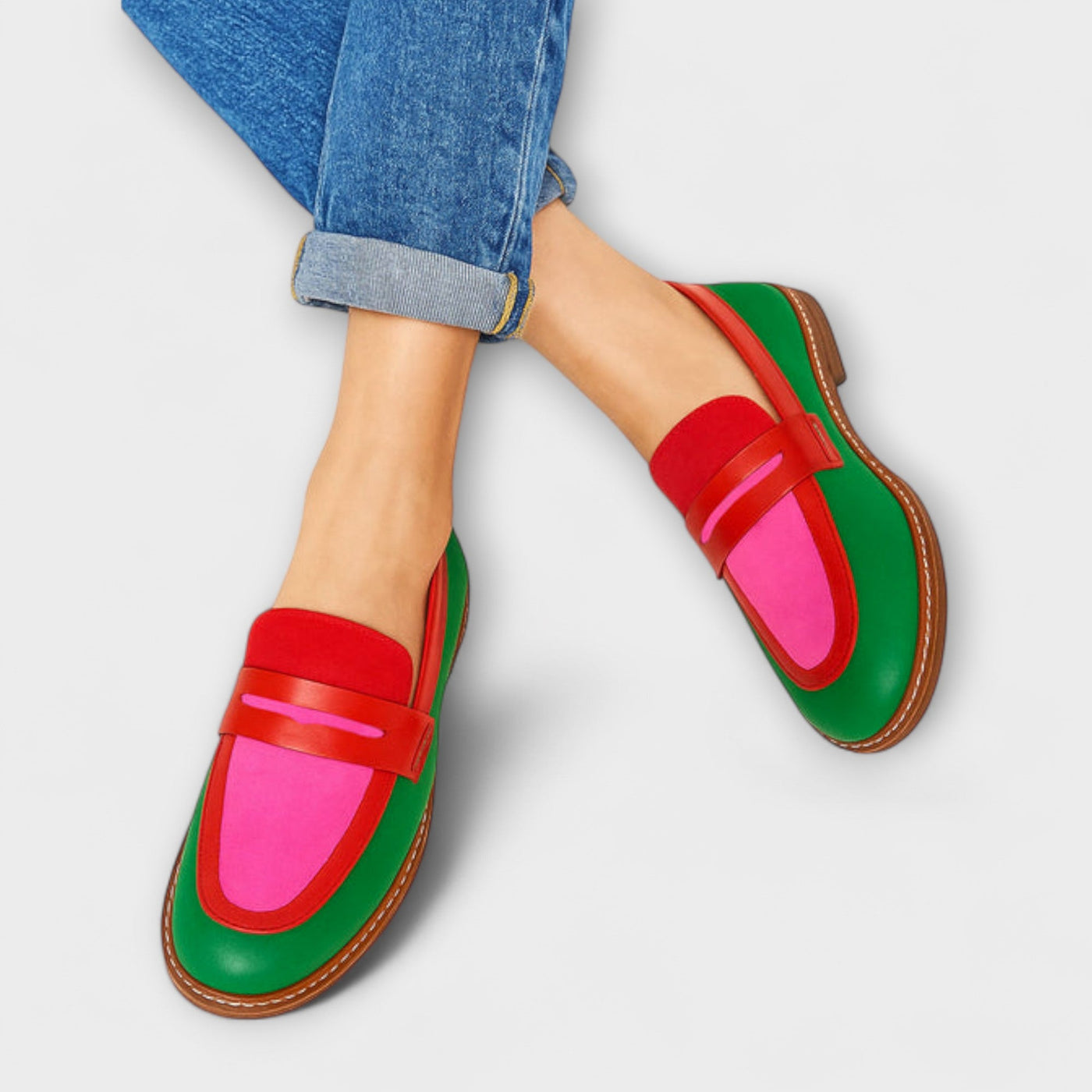 Vibrant tri-color moccasins