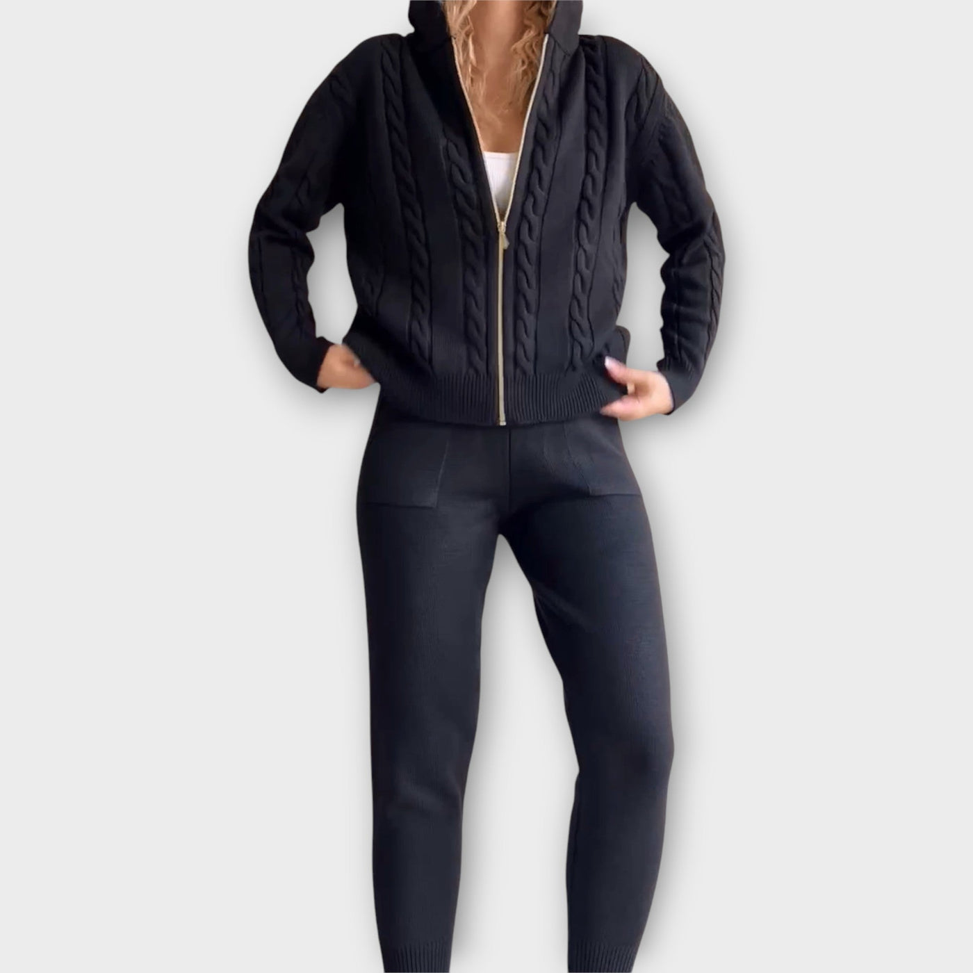 Knitted set with hood and cardigan