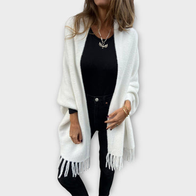 Knitted fringed cardigan