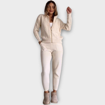 Knitted set with hood and cardigan