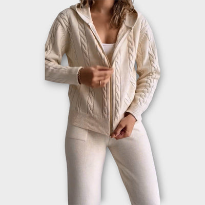 Knitted set with hood and cardigan