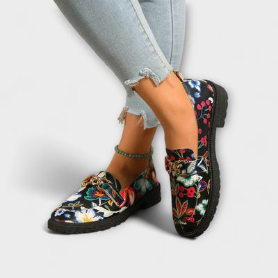 Floral print moccasins