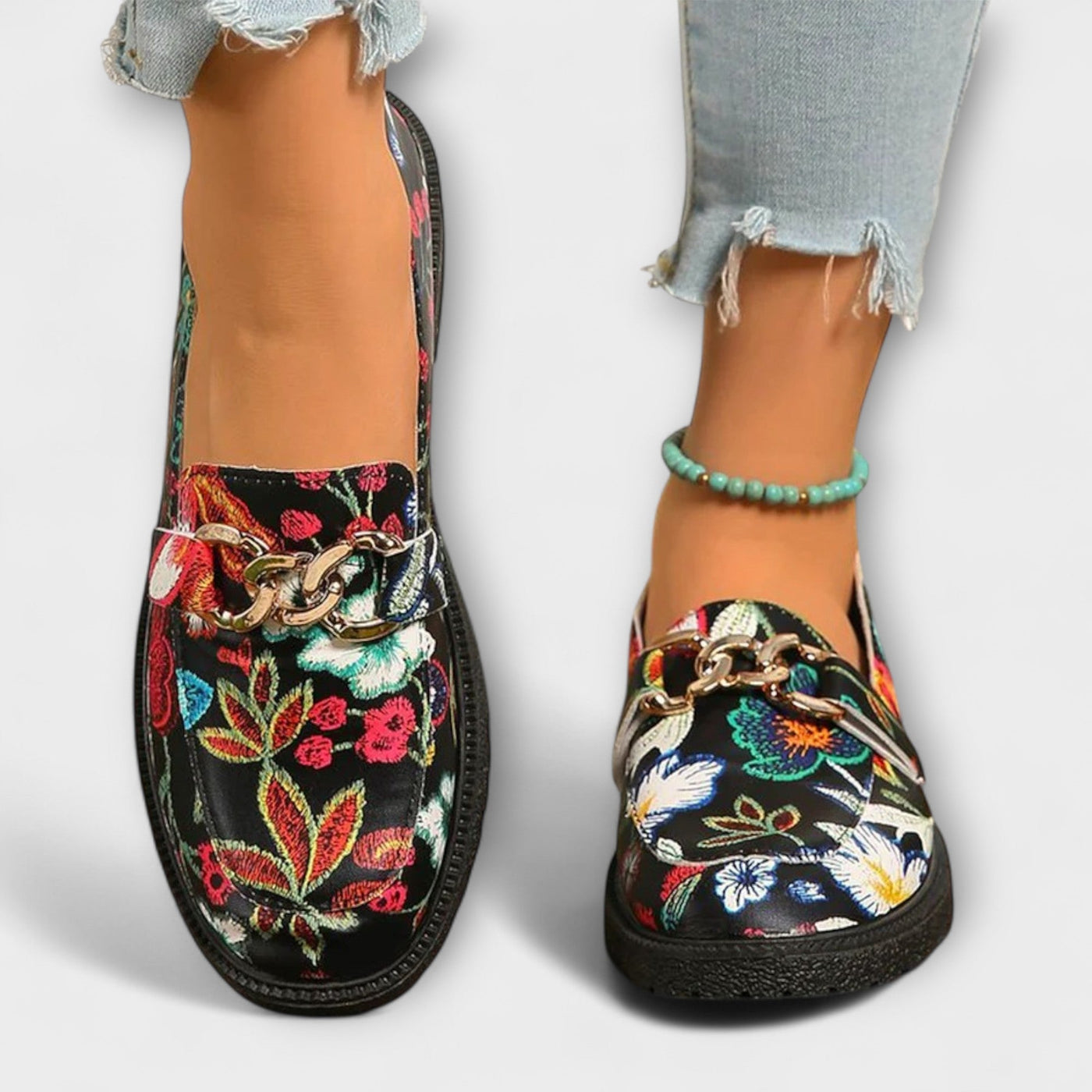 Floral print moccasins
