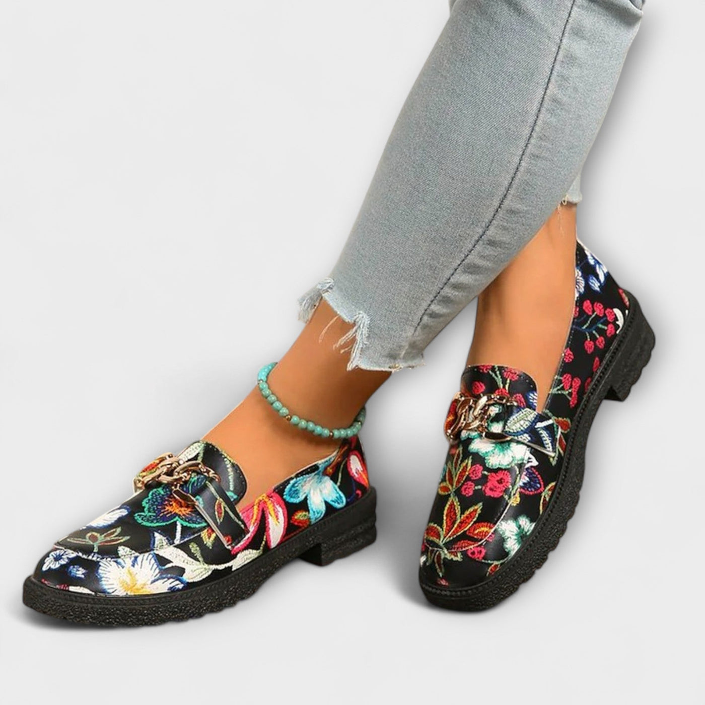 Floral print moccasins