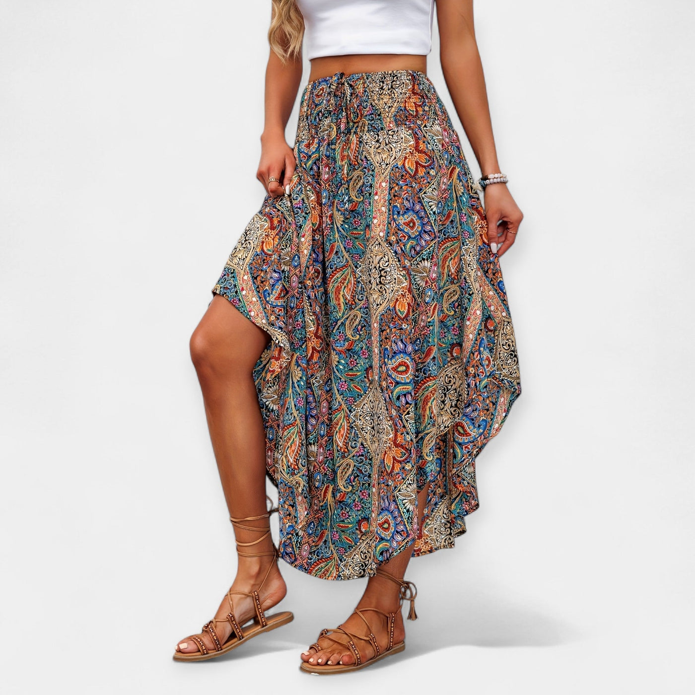 Floral midi skirt with high waist