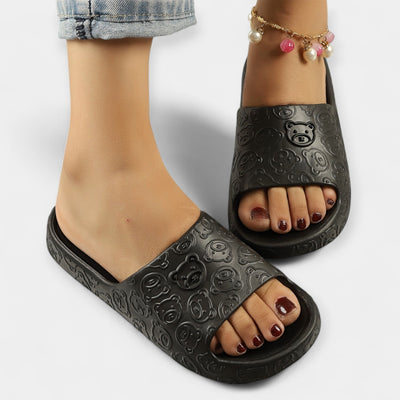 Playful Embossed Bear Pattern Slide Sandals
