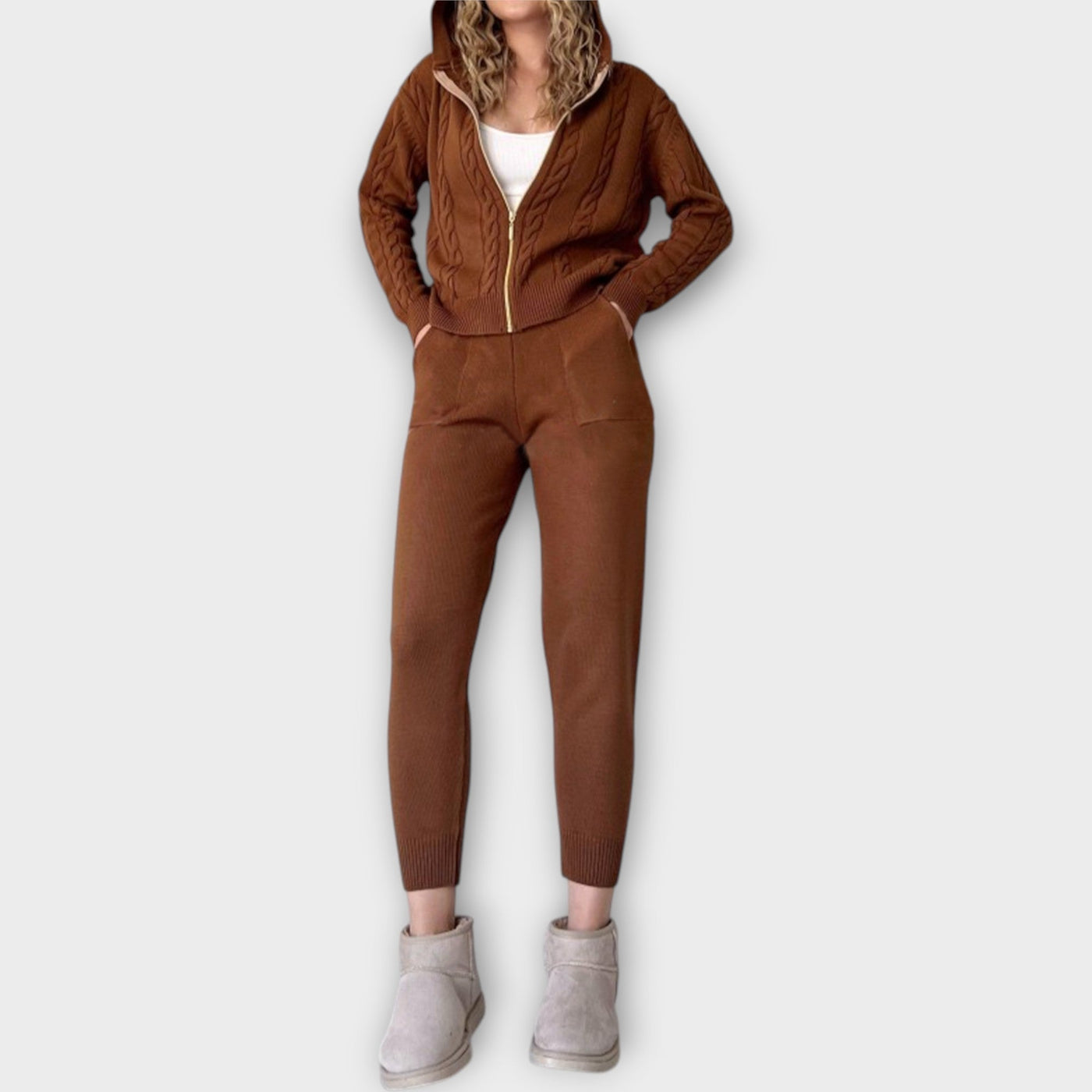 Knitted set with hood and cardigan