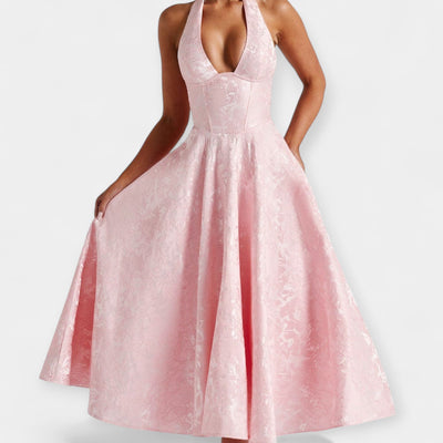 Midi dress with open back and corset