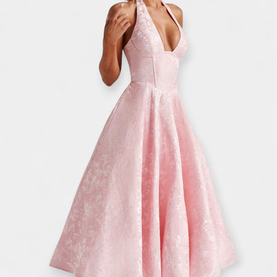 Midi dress with open back and corset