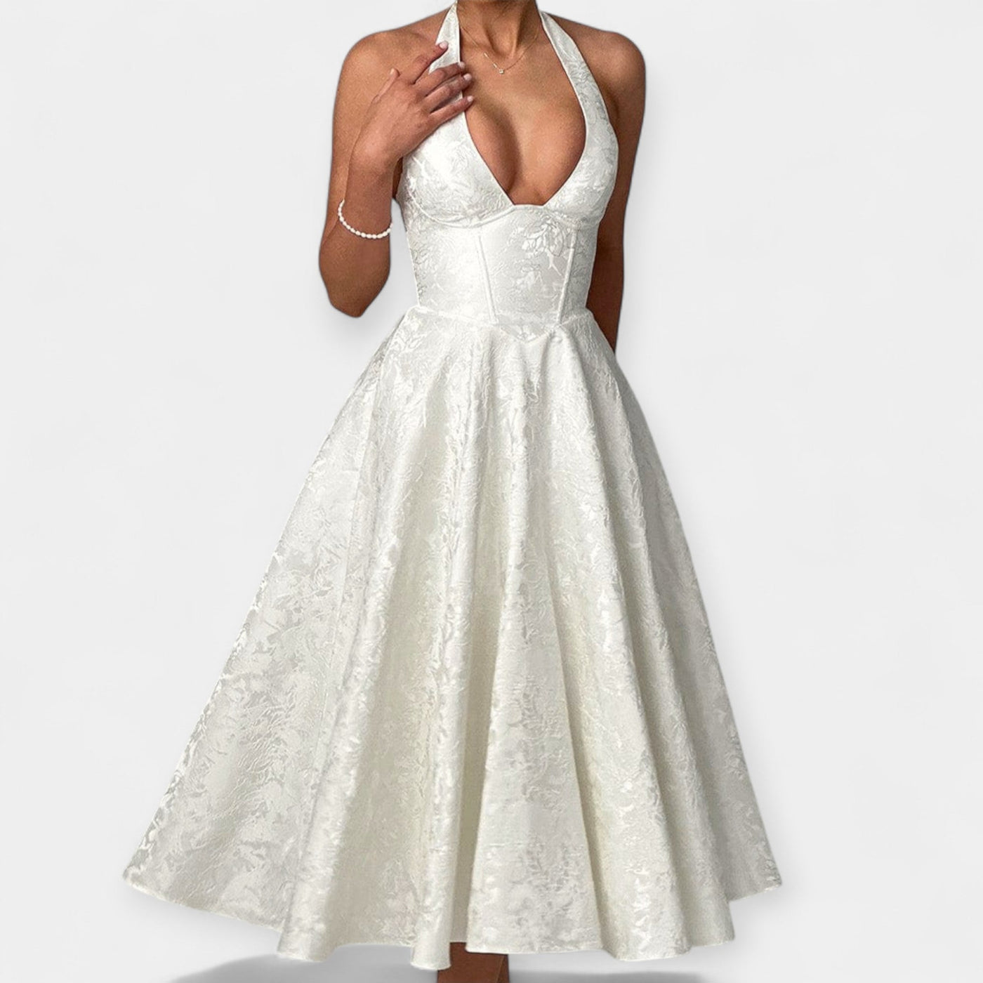 Midi dress with open back and corset