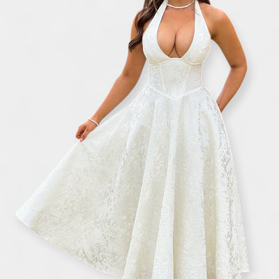 Midi dress with open back and corset