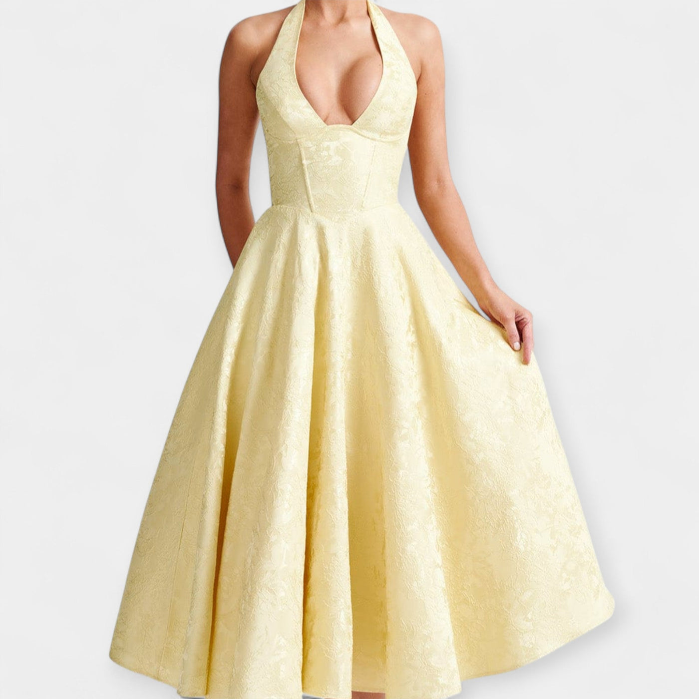 Midi dress with open back and corset