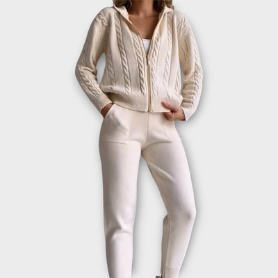 Knitted set with hood and cardigan