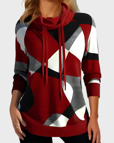 Knitted sweatshirt with artistic design and hood