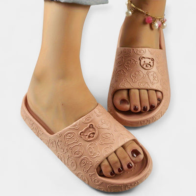 Playful Embossed Bear Pattern Slide Sandals