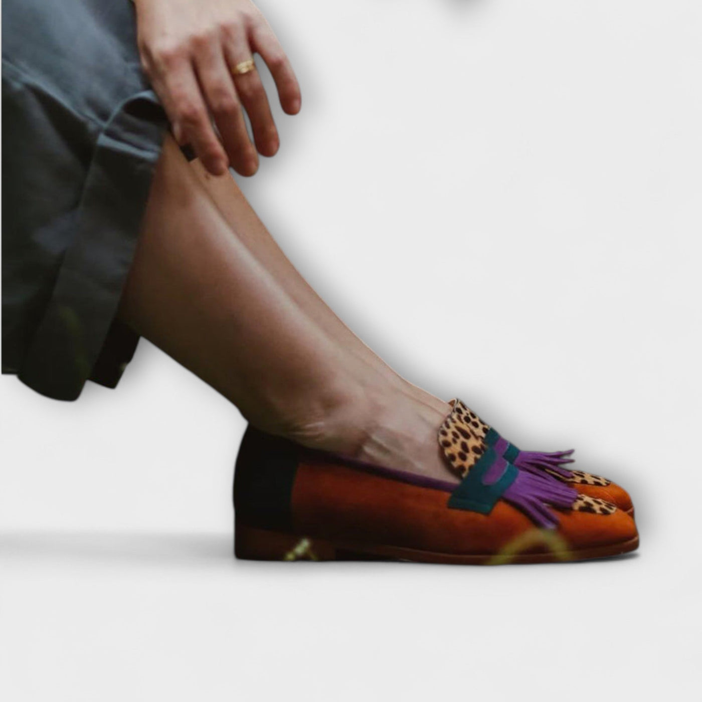 Maximalist Color-Block Loafers with Fringe and Print