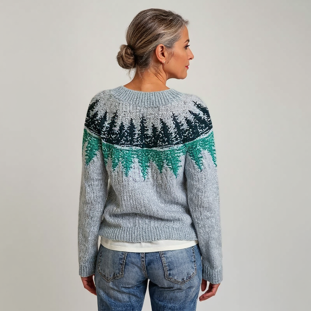 Knitted sweater with a nature-inspired pattern