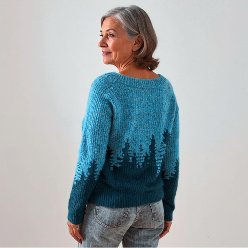 Knitted sweater with a forest-inspired pattern