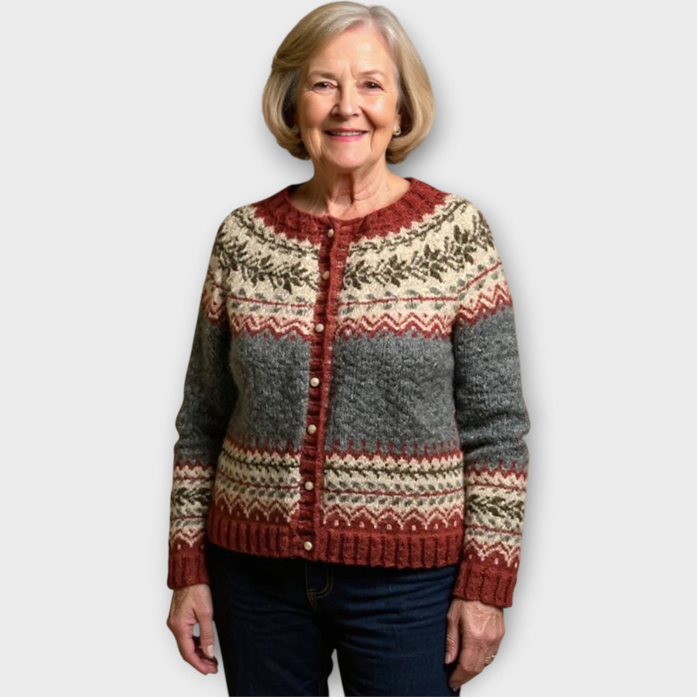 Knitted sweater with buttons and festive pattern