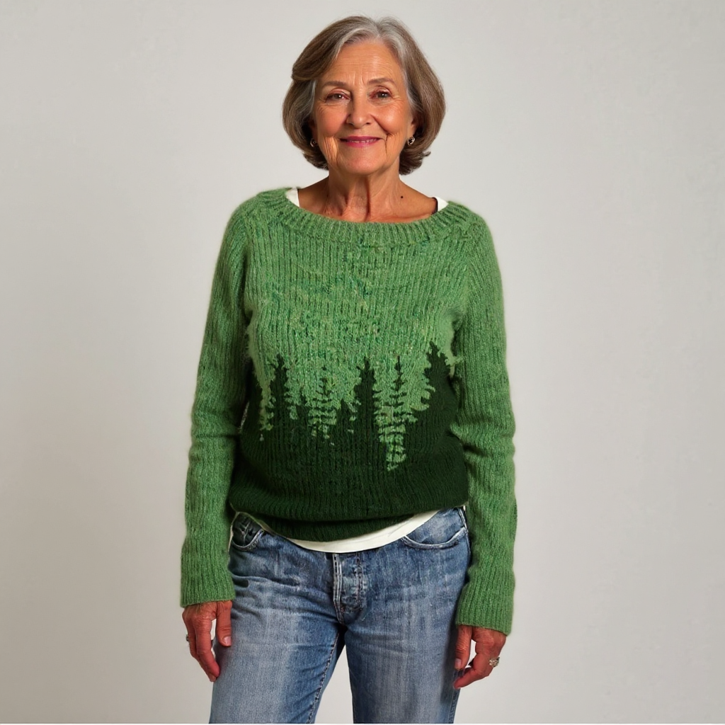 Knitted sweater with a nature-inspired pattern
