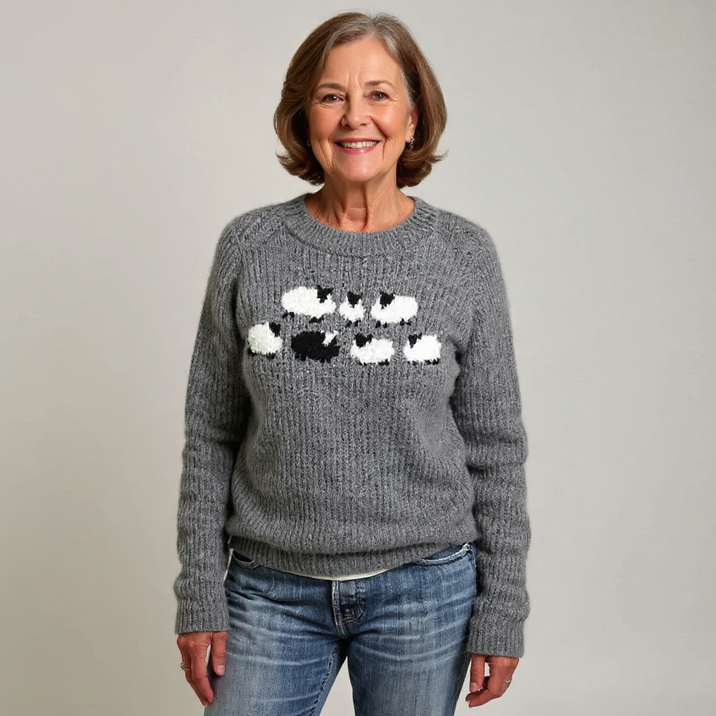 Knitted sweater with sheep pattern