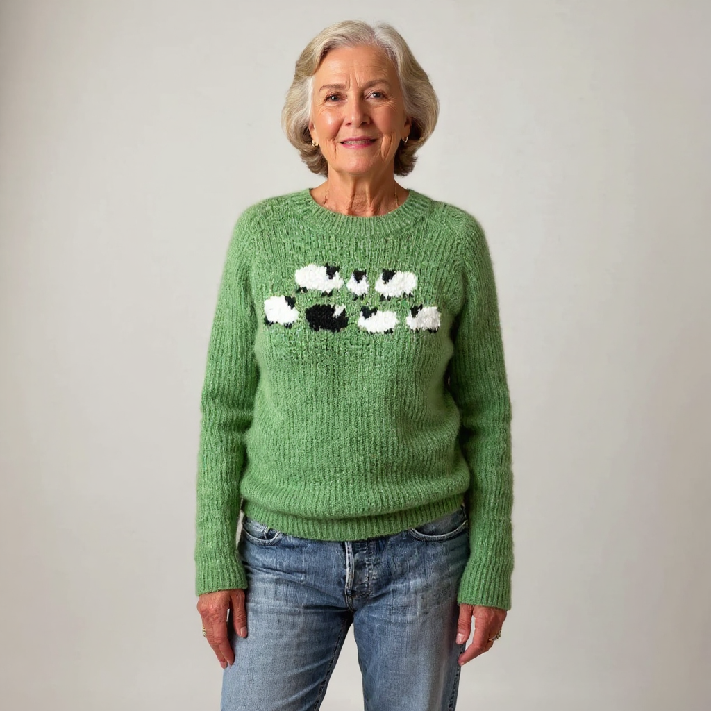 Green Sweater with a unique sheep design