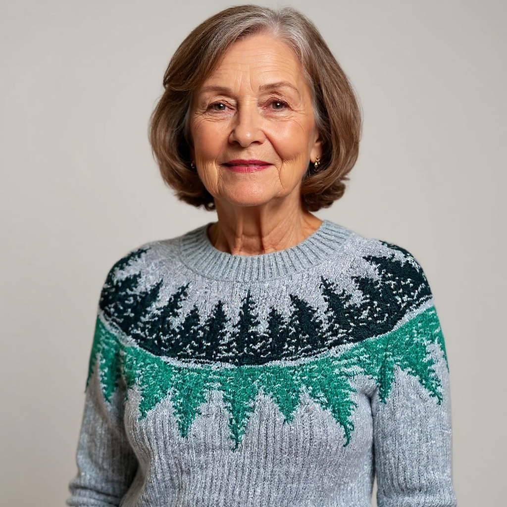 Knitted sweater with a nature-inspired pattern