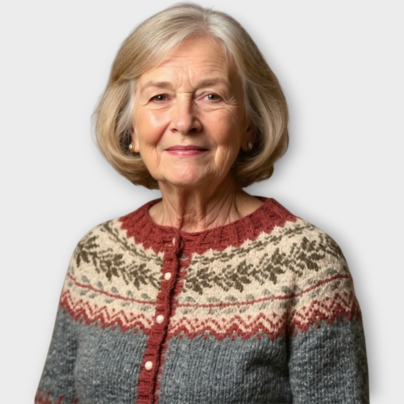 Knitted sweater with buttons and festive pattern