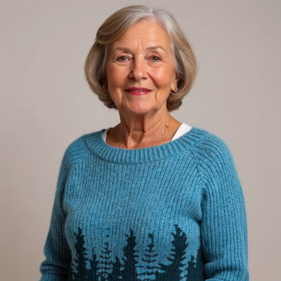 Knitted sweater with a forest-inspired pattern