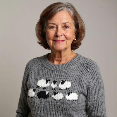 Knitted sweater with sheep pattern