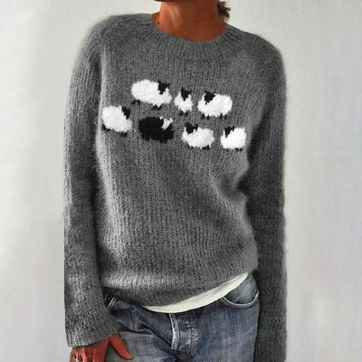 Knitted sweater with sheep pattern