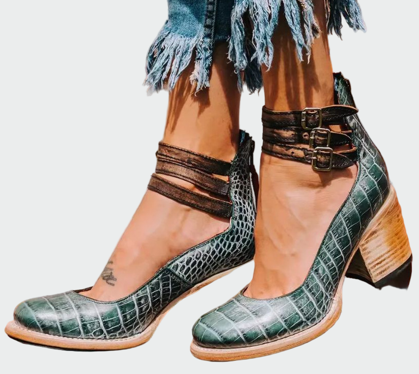 Strapped chunky heels