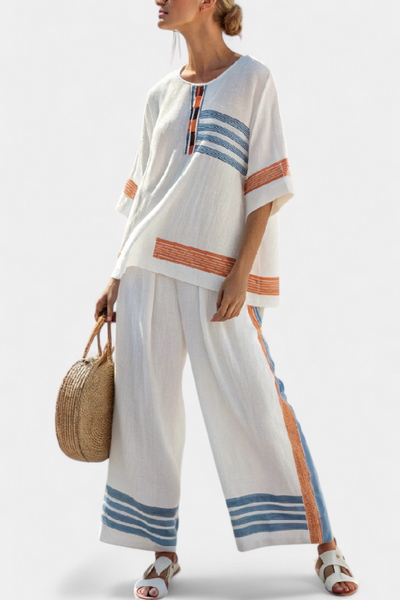Ethnic set in white with blue and orange details