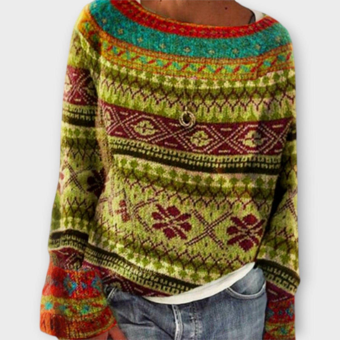 Knitted sweater with bohemian design