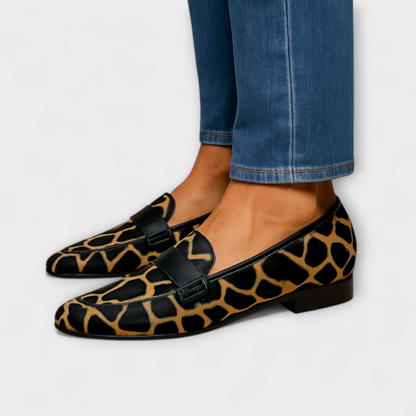 Giraffe print loafers