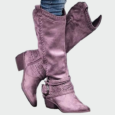 Knee-high cowgirl leather boots