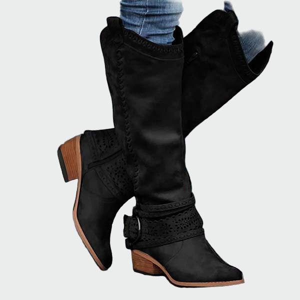 Knee-high cowgirl leather boots