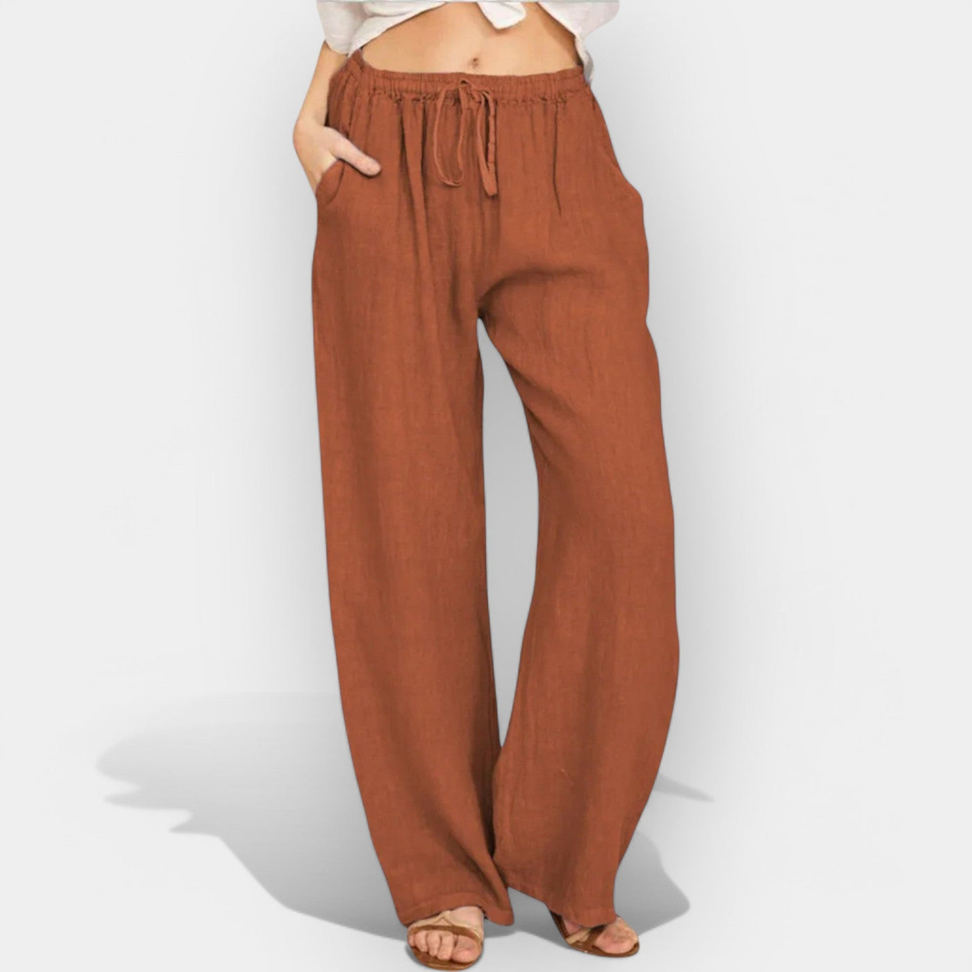 Airy-Striped Linen Pants