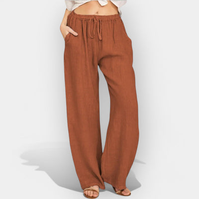 Airy-Striped Linen Pants