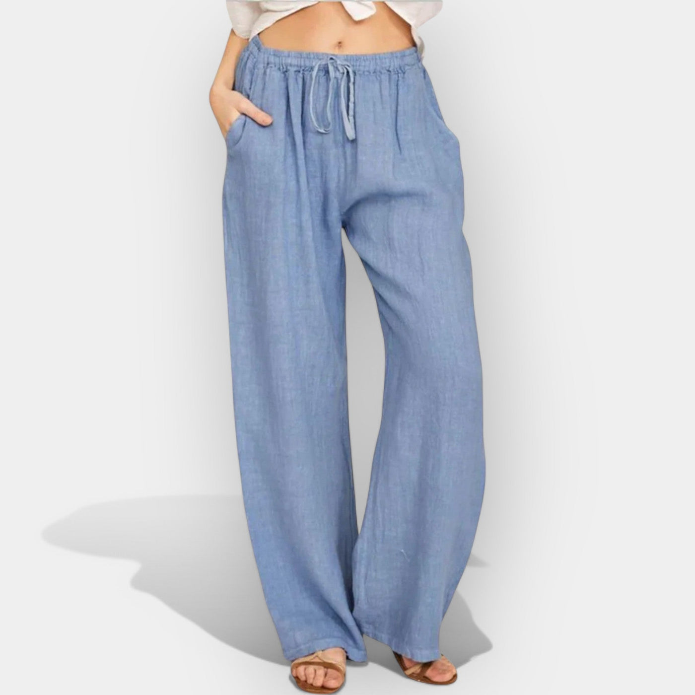 Airy-Striped Linen Pants